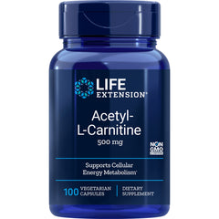 LE316 | Life Extension Acetyl-L-Carnitine 500 mg bottle showing front label, 100 vegetarian capsules