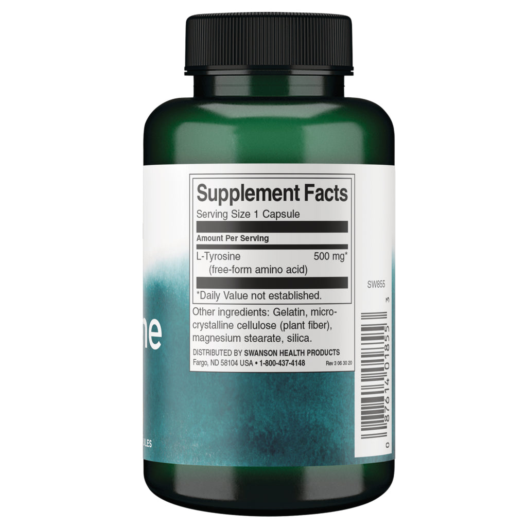 SW855 | Back label with Supplement Facts: LTyrosine 500 mg, serving size 1 capsule - Thumbnail
