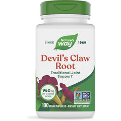 NW836 | Nature's Way Devil's Claw Root supplement bottle front label showing 100 vegan capsules plant powered