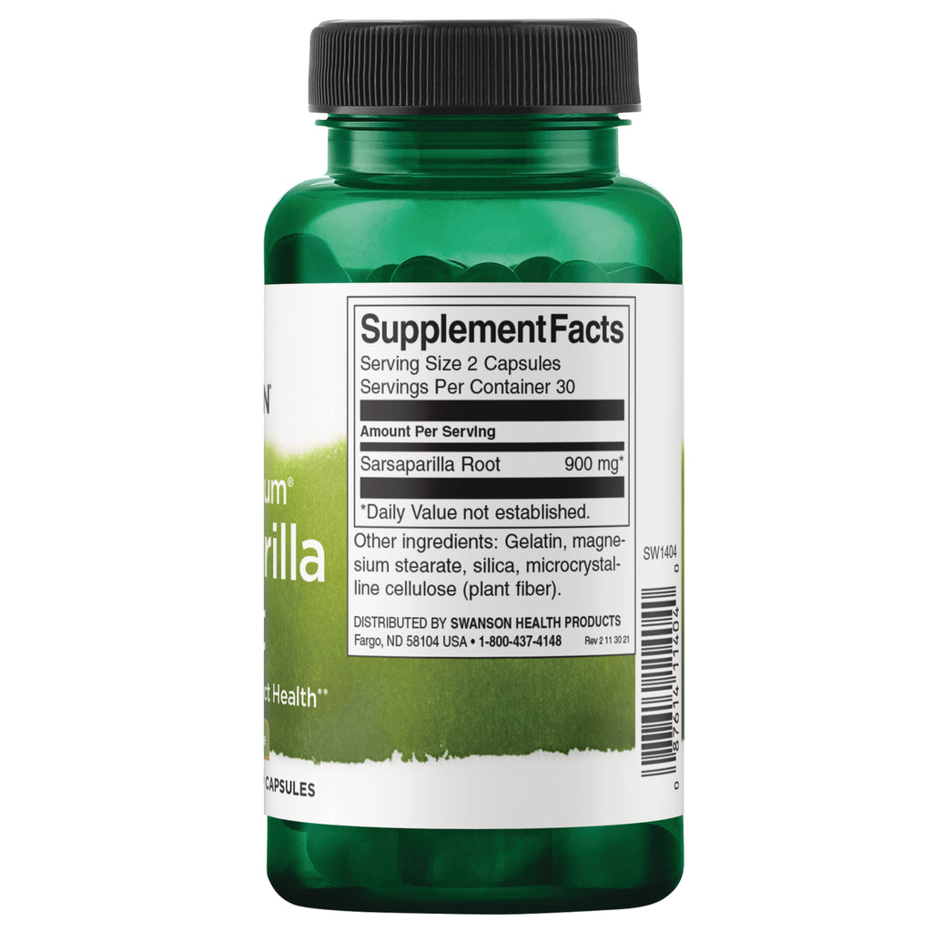 SW1404 | Supplement Facts panel: Serving Size 2 Capsules, 30 servings, Sarsaparilla Root 900 mg - Thumbnail