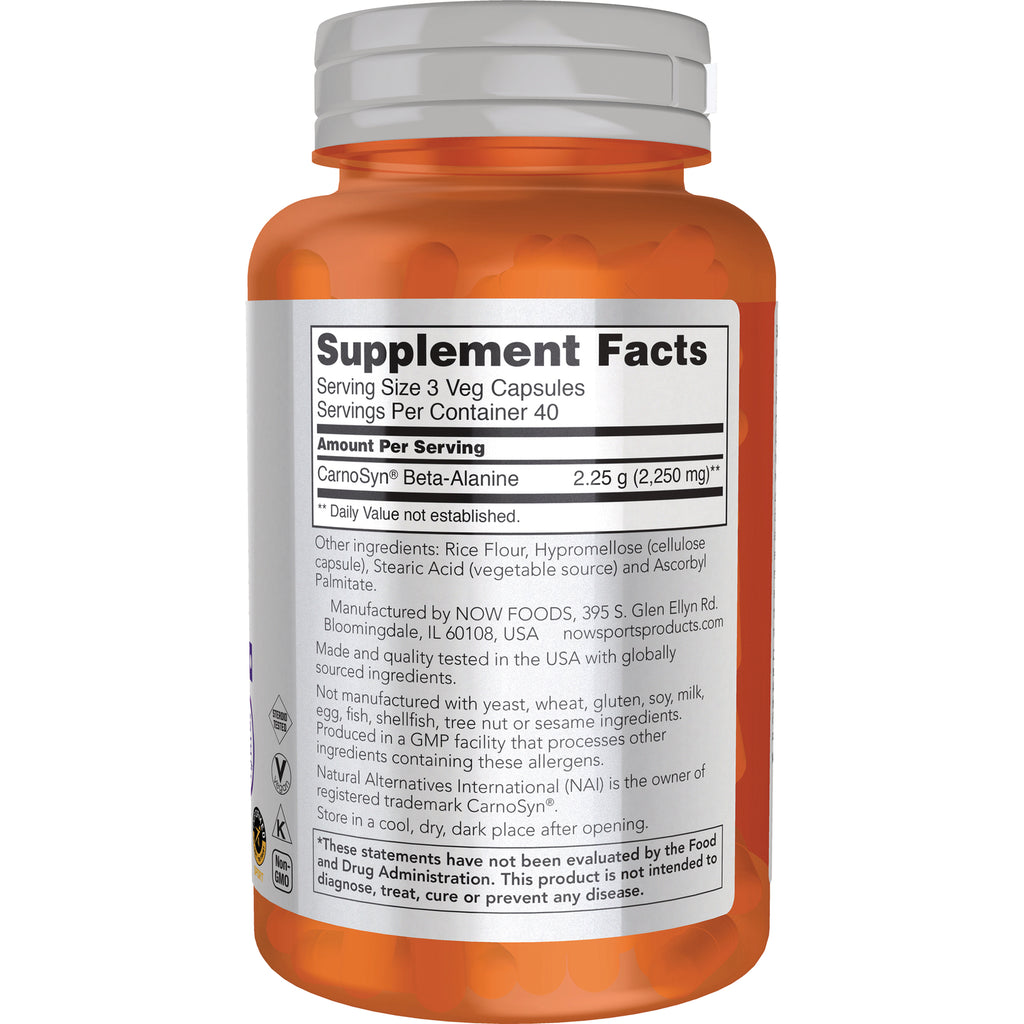 NWF729 | Back label showing Supplement Facts, serving size 3 veg capsules and CarnoSyn Beta-Alanine 2.25 g per serving - Thumbnail
