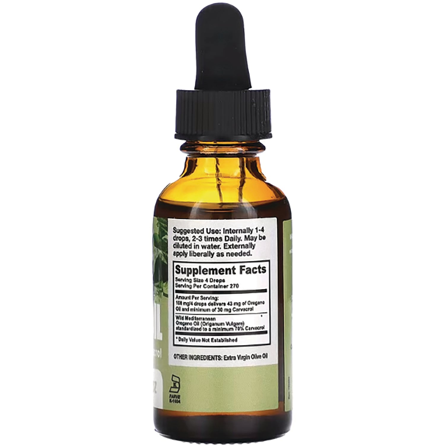 CNA003 | Back of amber dropper bottle showing supplement facts panel and usage directions