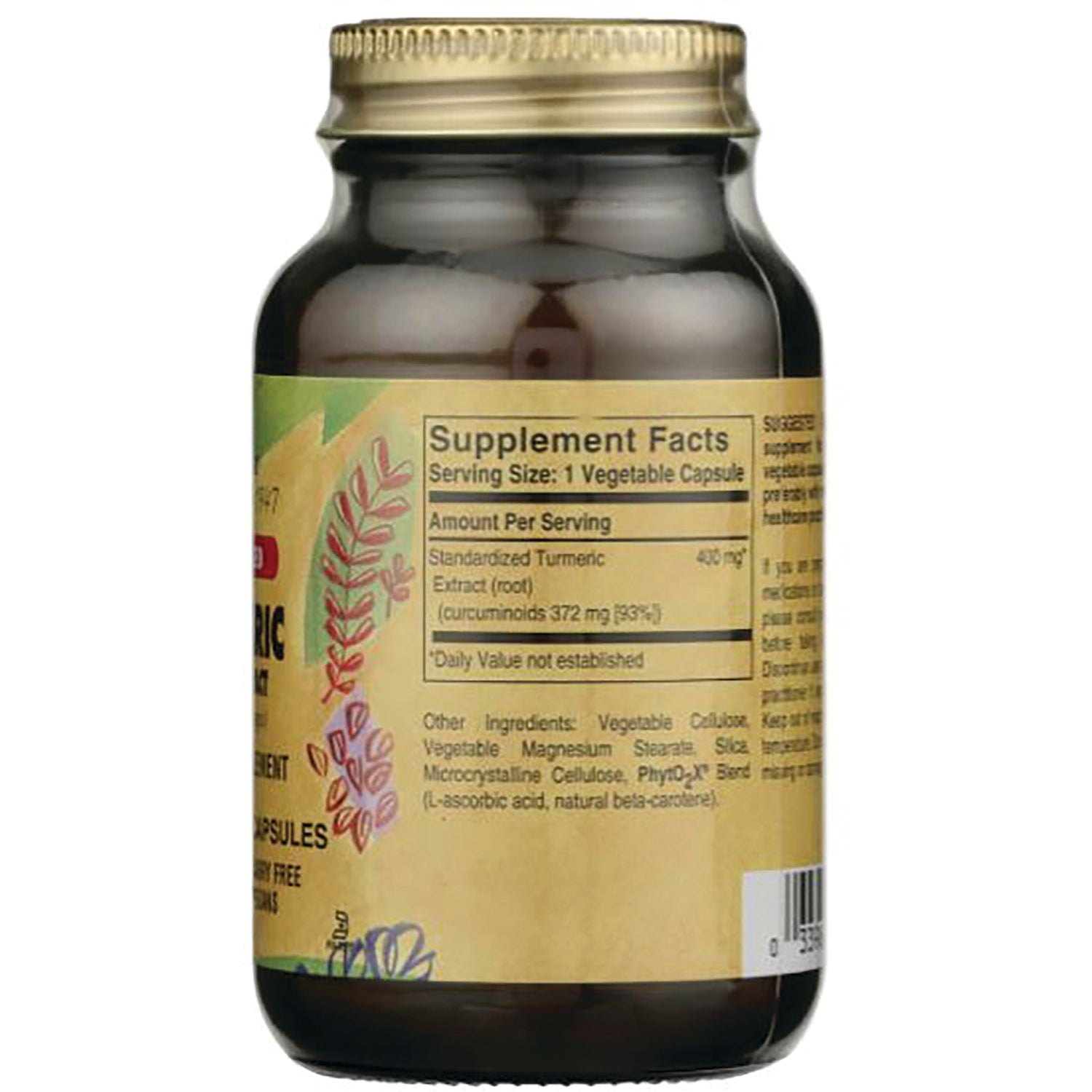 SLG345 | back label showing Supplement Facts panel and ingredients on glass supplement bottle