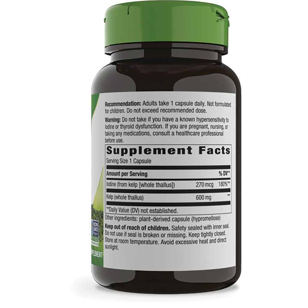 NW153 | Back label of brown supplement bottle with green cap showing Supplement Facts panel, dosage and warnings - Thumbnail