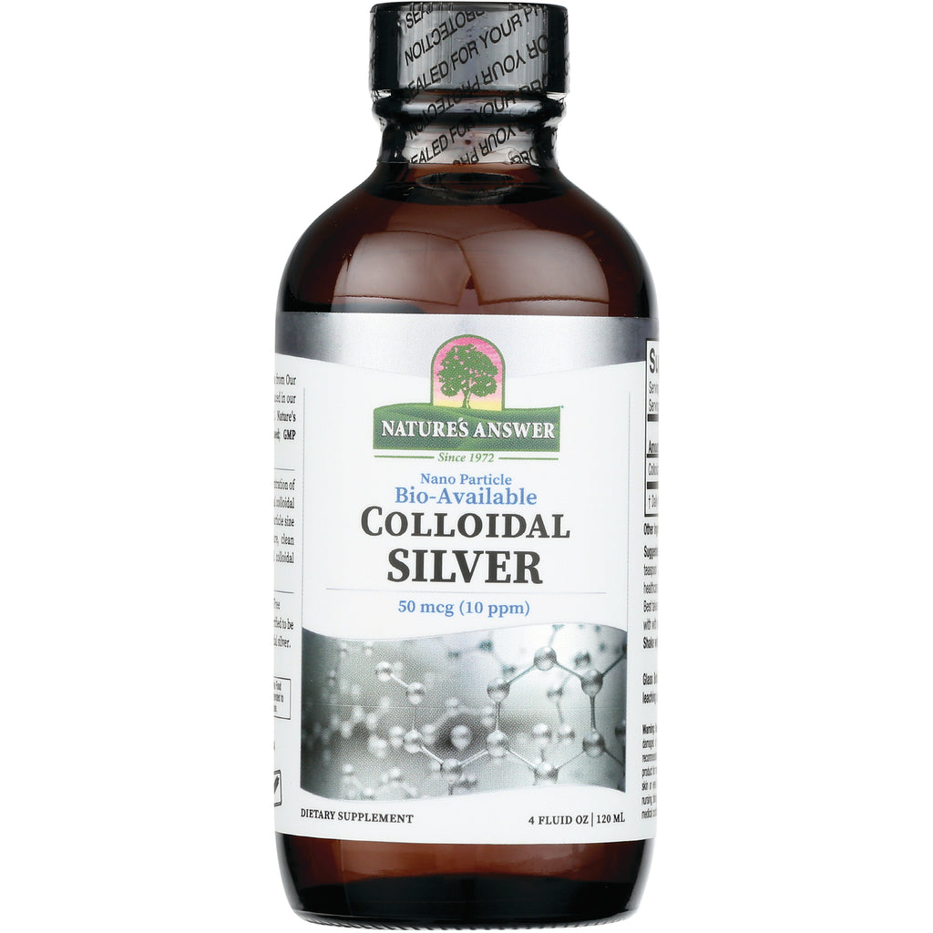 NAT403 | Nature's Answer Colloidal Silver 50 mcg (10 ppm) brown glass 4 fl oz supplement bottle front label - Thumbnail