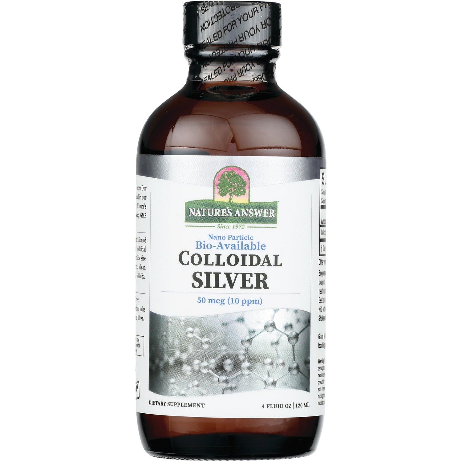 NAT403 | Nature's Answer Colloidal Silver 50 mcg (10 ppm) brown glass 4 fl oz supplement bottle front label