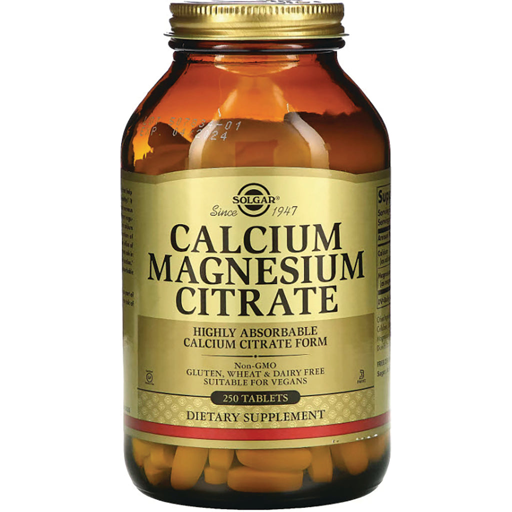 SLG216 | Solgar Calcium Magnesium Citrate amber bottle, 250 tablets dietary supplement label visible - Thumbnail