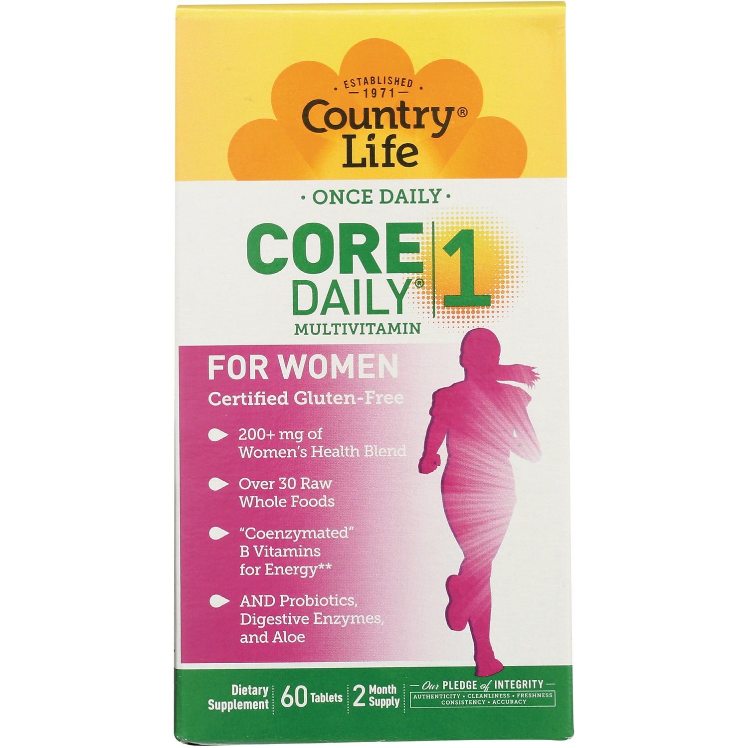 CRL528 | Country Life Core Daily 1 multivitamin for women box labeled Certified Gluten-Free 60 tablets