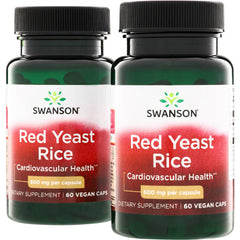 SWU1090 | Swanson Red Yeast Rice supplement, 600 mg per capsule, 60 vegan caps, front of two bottles