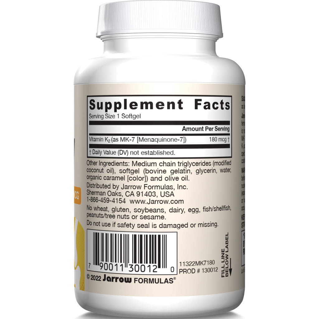 Supplement Facts panel and ingredients on back of Jarrow Formulas softgel bottle showing serving size and barcode - Thumbnail