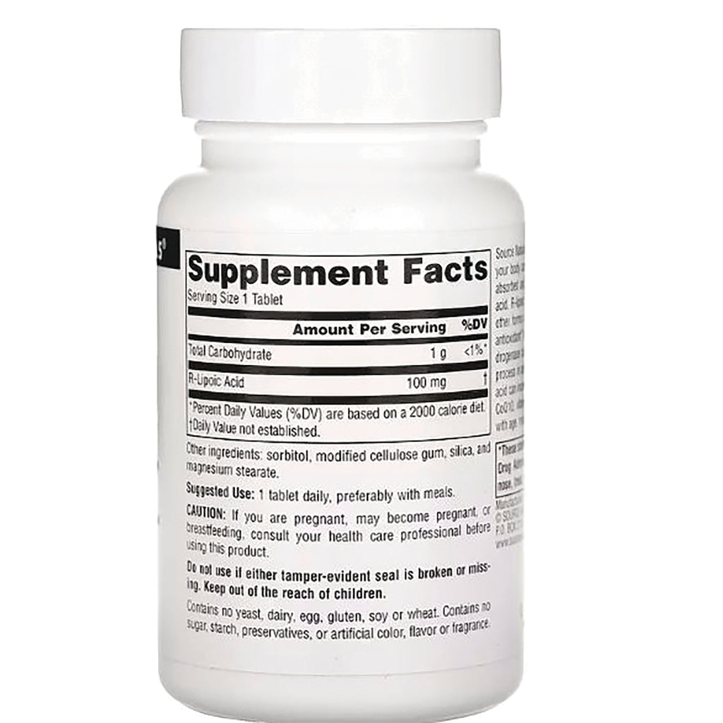 Supplement Facts label on back of white supplement bottle showing serving size, amounts, and ingredient list - Thumbnail