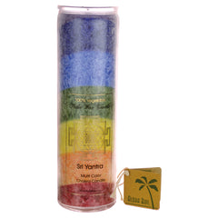 AHB005 | Aloha Bay Sri Yantra multi-color chakra candle in glass, 100% vegetable palm wax