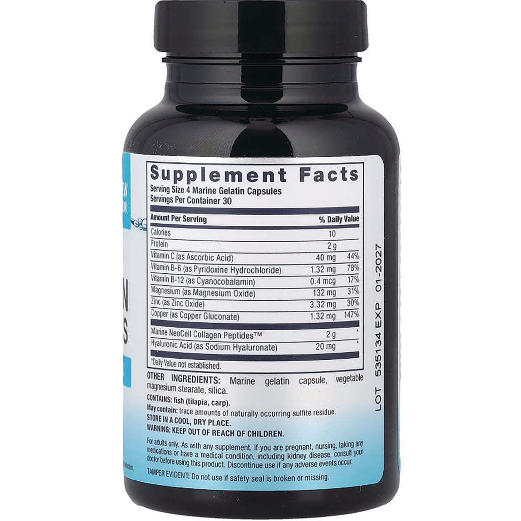 NEC007 | Back of black supplement bottle showing Supplement Facts panel, ingredients, lot number and expiration date - Thumbnail