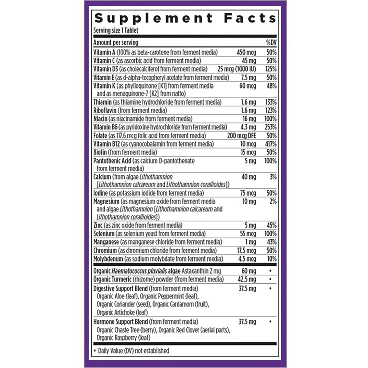 NWC308 | Supplement Facts panel showing ingredients, amounts, and %DV on product back