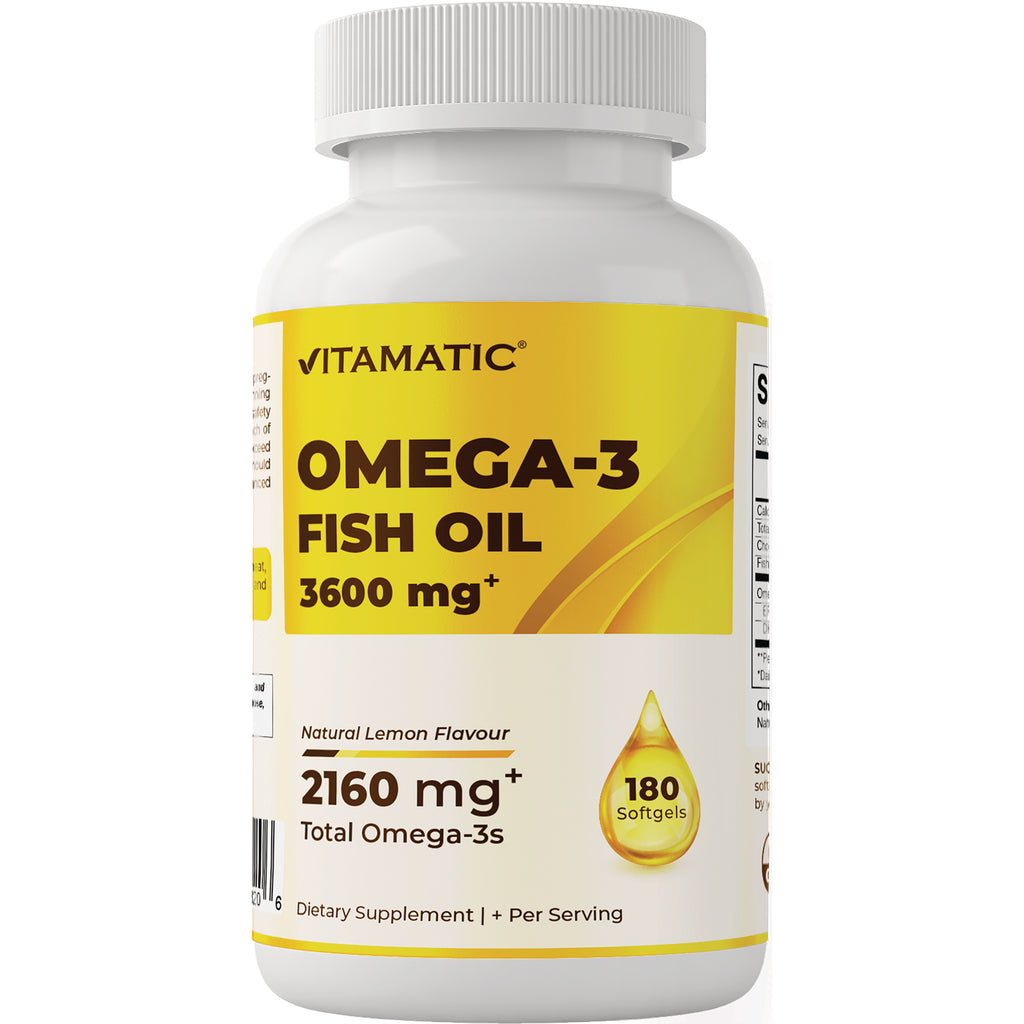 VAM012 | Vitamatic Omega-3 Fish Oil, 3600 mg+, Natural Lemon Flavour, 180 softgels - Thumbnail