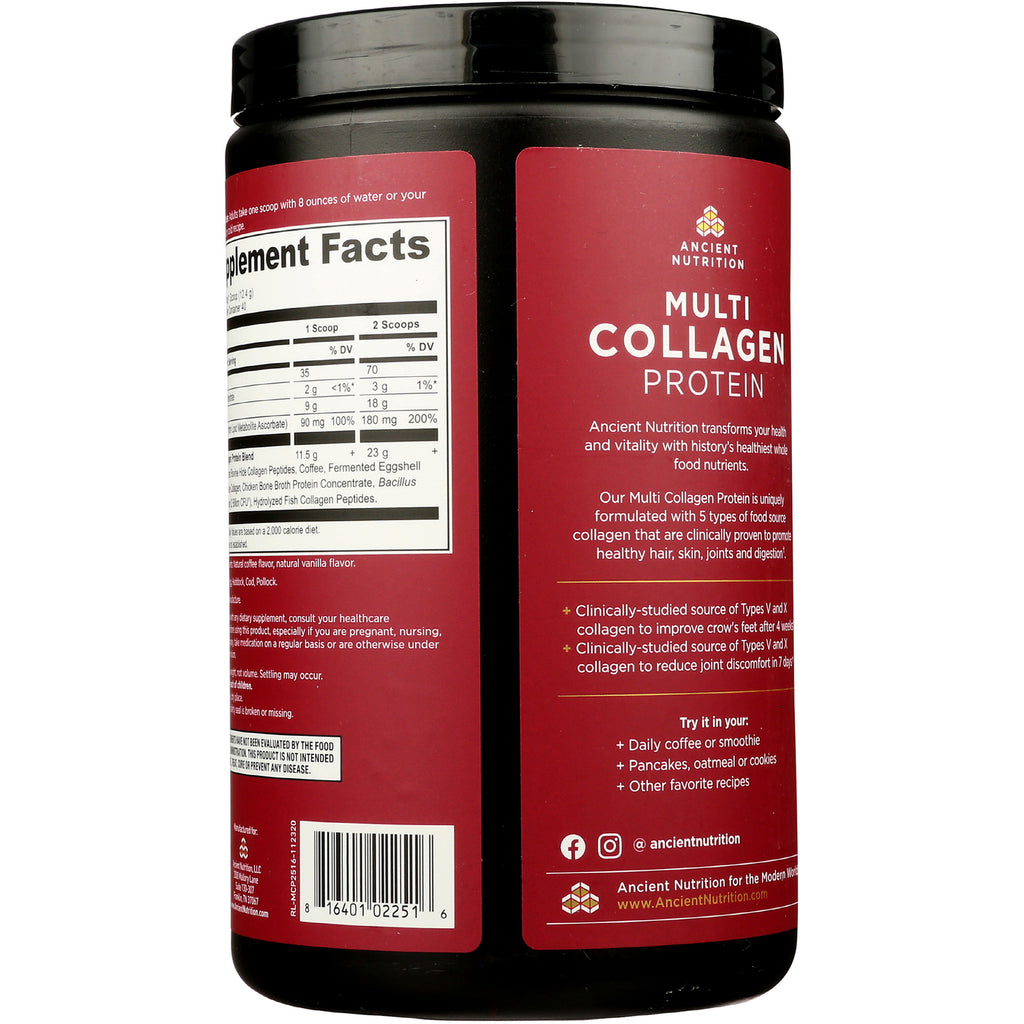 ATN029 | Back label of red Multi Collagen Protein jar showing supplement facts, barcode and product copy - Thumbnail