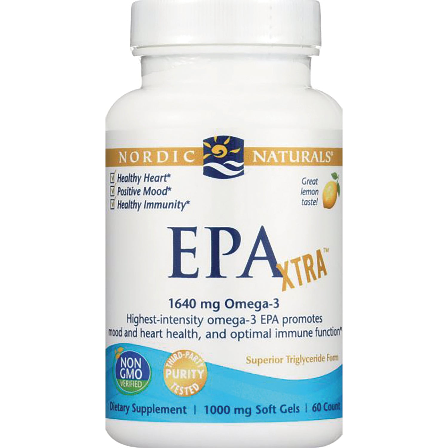 NRN013 | Nordic Naturals EPA XTRA bottle, 1640 mg Omega-3, 1000 mg soft gels, 60 count