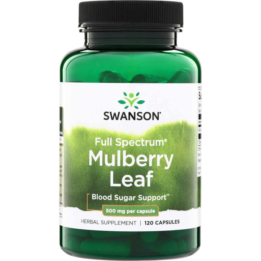 SW1060 | Swanson Full Spectrum Mulberry Leaf, Blood Sugar Support, 500 mg per capsule, 120 capsules bottle front - Thumbnail