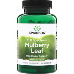 SW1060 | Swanson Full Spectrum Mulberry Leaf, Blood Sugar Support, 500 mg per capsule, 120 capsules bottle front
