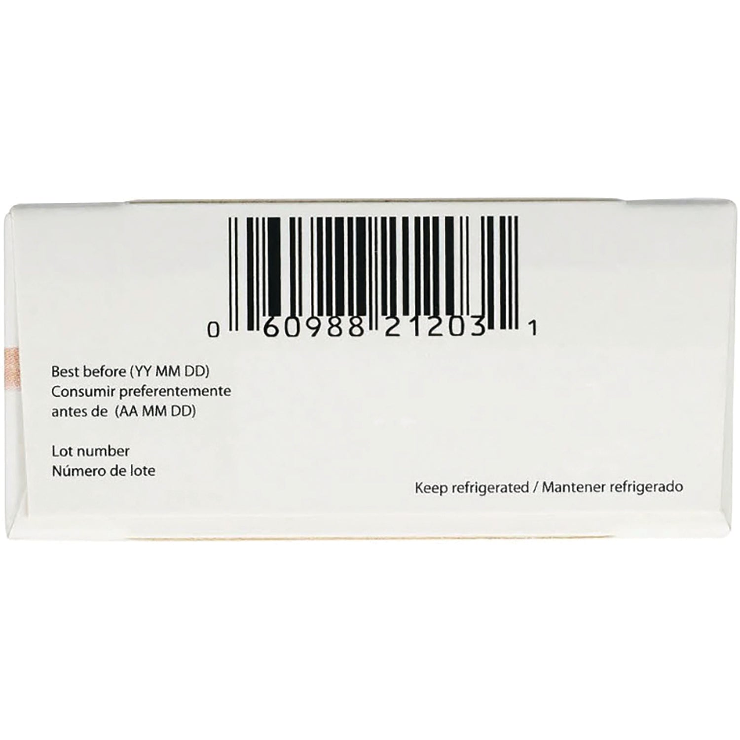 YOG005 | Back panel with barcode and text: Best before (YY MM DD), Lot number, Keep refrigerated / Mantener refrigerado