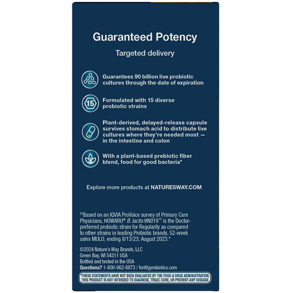 NW805 | navy-blue product box back showing Guaranteed Potency heading, probiotic bullet points and small regulatory text - Thumbnail