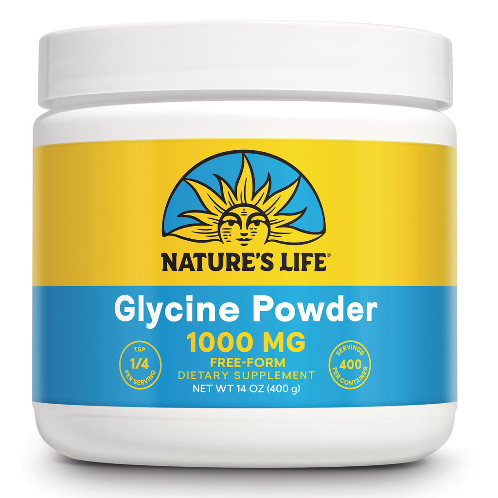 NSL036 | Nature's Life Glycine Powder 1000 MG jar with yellow and blue label, net wt 14 oz (400 g) - Thumbnail