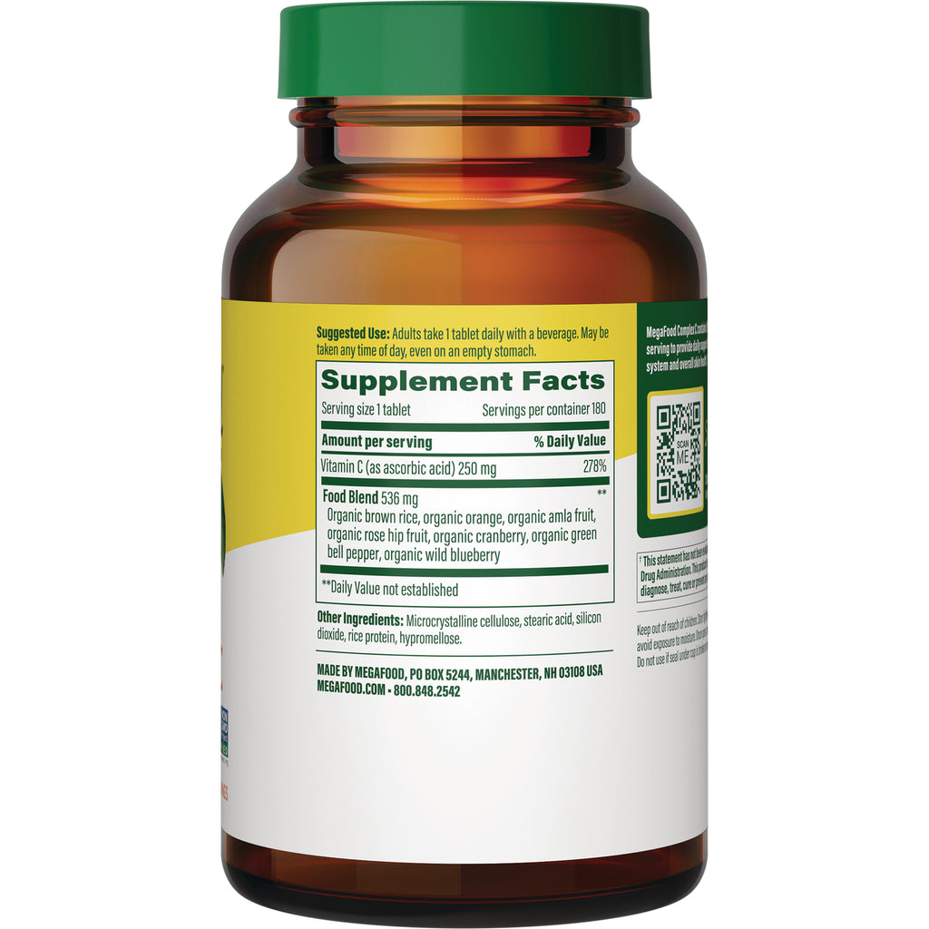 MGF009 | back label showing Supplement Facts, serving size, ingredients list and QR code on amber supplement bottle - Thumbnail