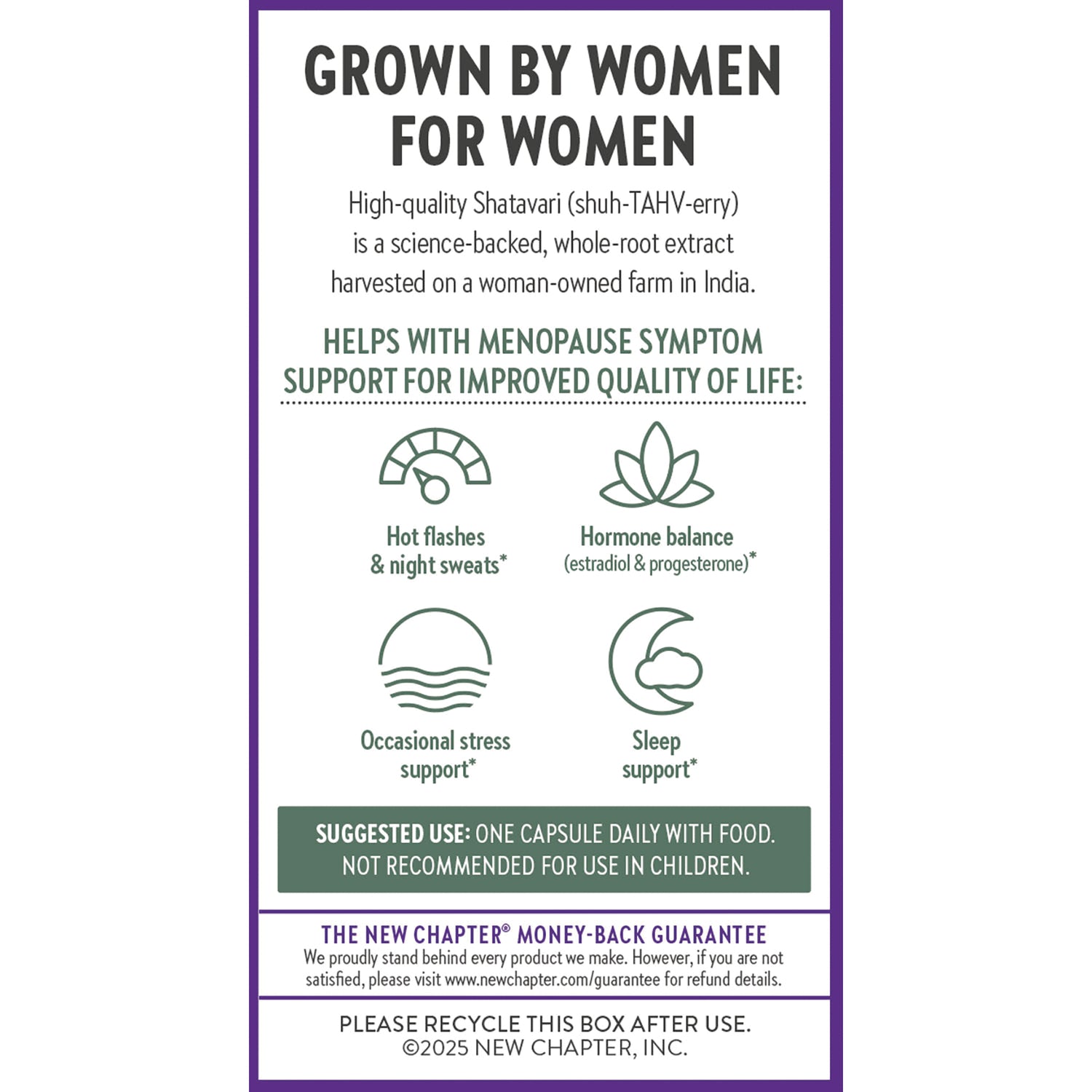 NWC398 | Brand infographic for women-owned Shatavari supplement, highlighting menopause and sleep support