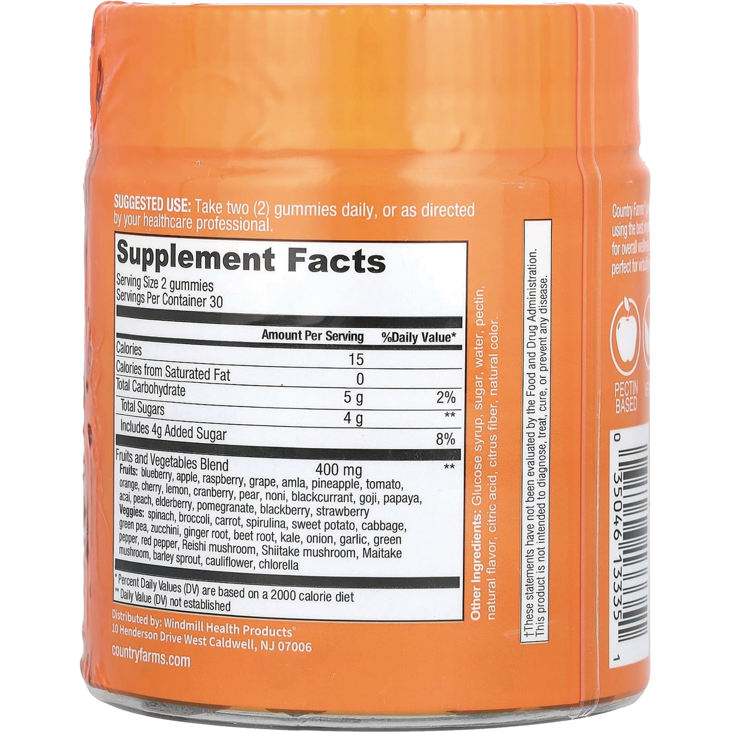 CFR027 | Back of orange supplement bottle showing Supplement Facts nutrition panel and ingredient list