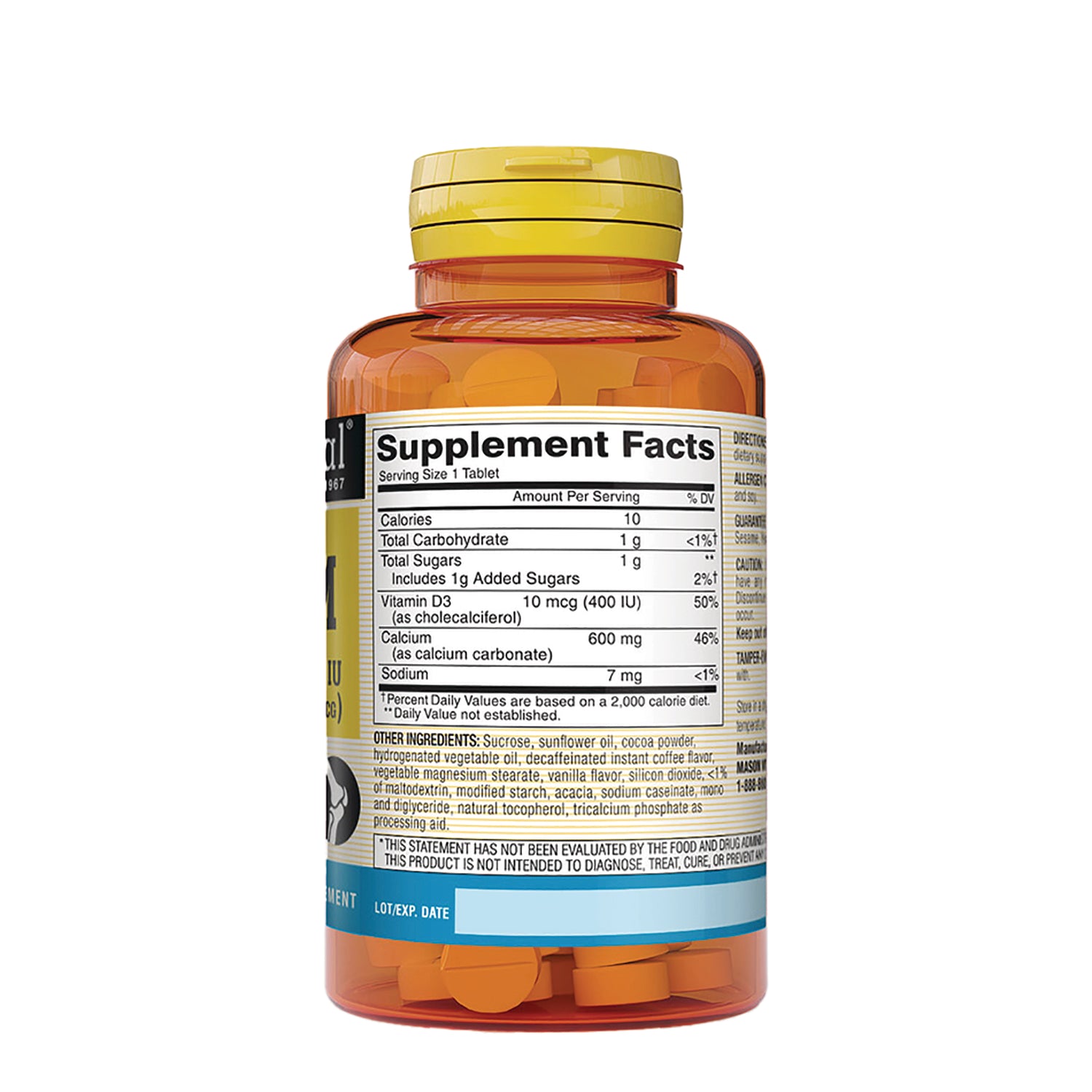 MSN008 | Back of orange supplement bottle showing Supplement Facts label, ingredients and lot/exp area