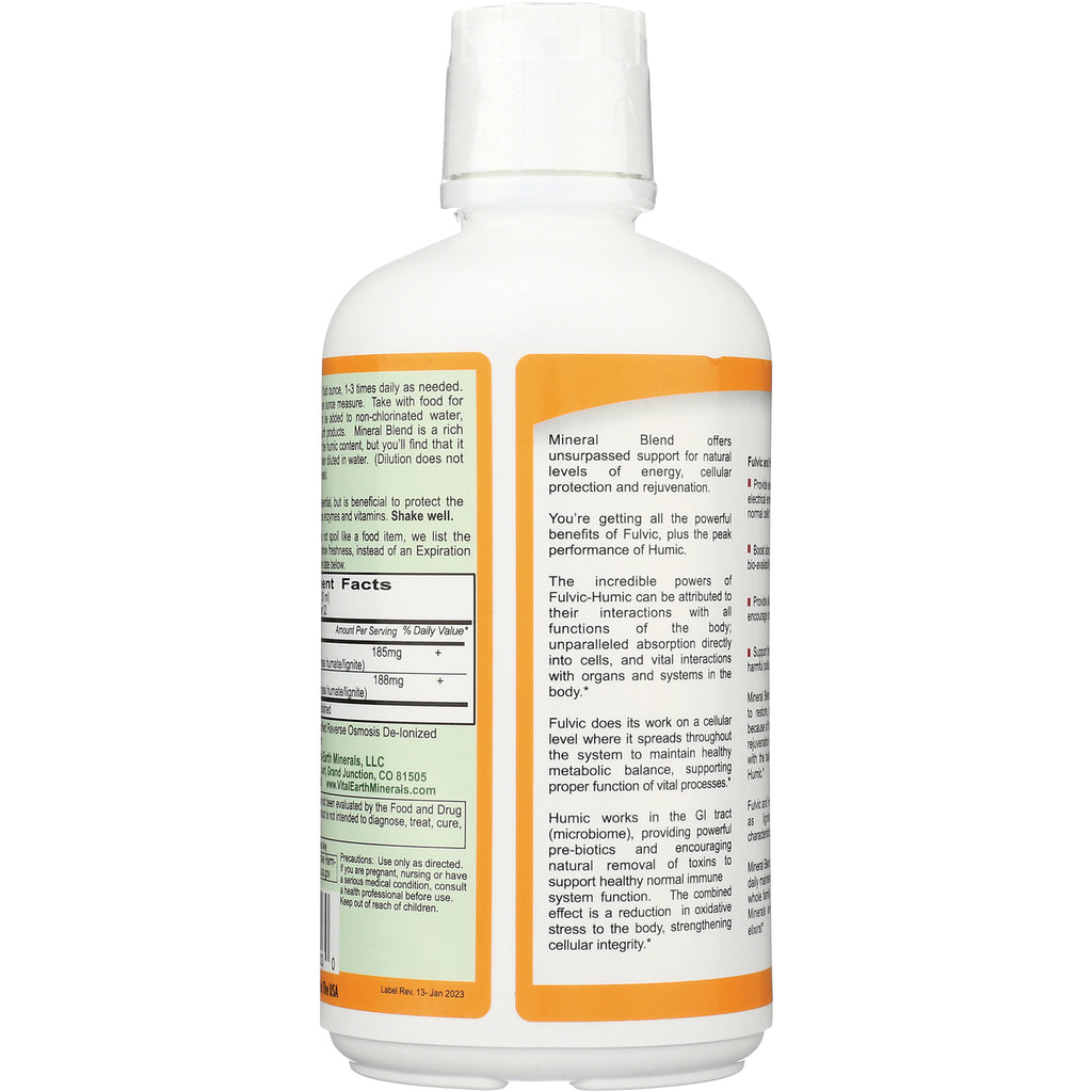 VEM004 | Back of white mineral supplement bottle with Supplement Facts panel and usage and ingredient text - Thumbnail