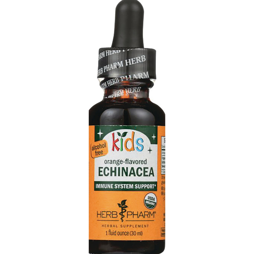 HPH010 | Kids orange-flavored Echinacea liquid dropper bottle, Herb Pharm 1 fl oz alcohol free USDA Organic - Thumbnail