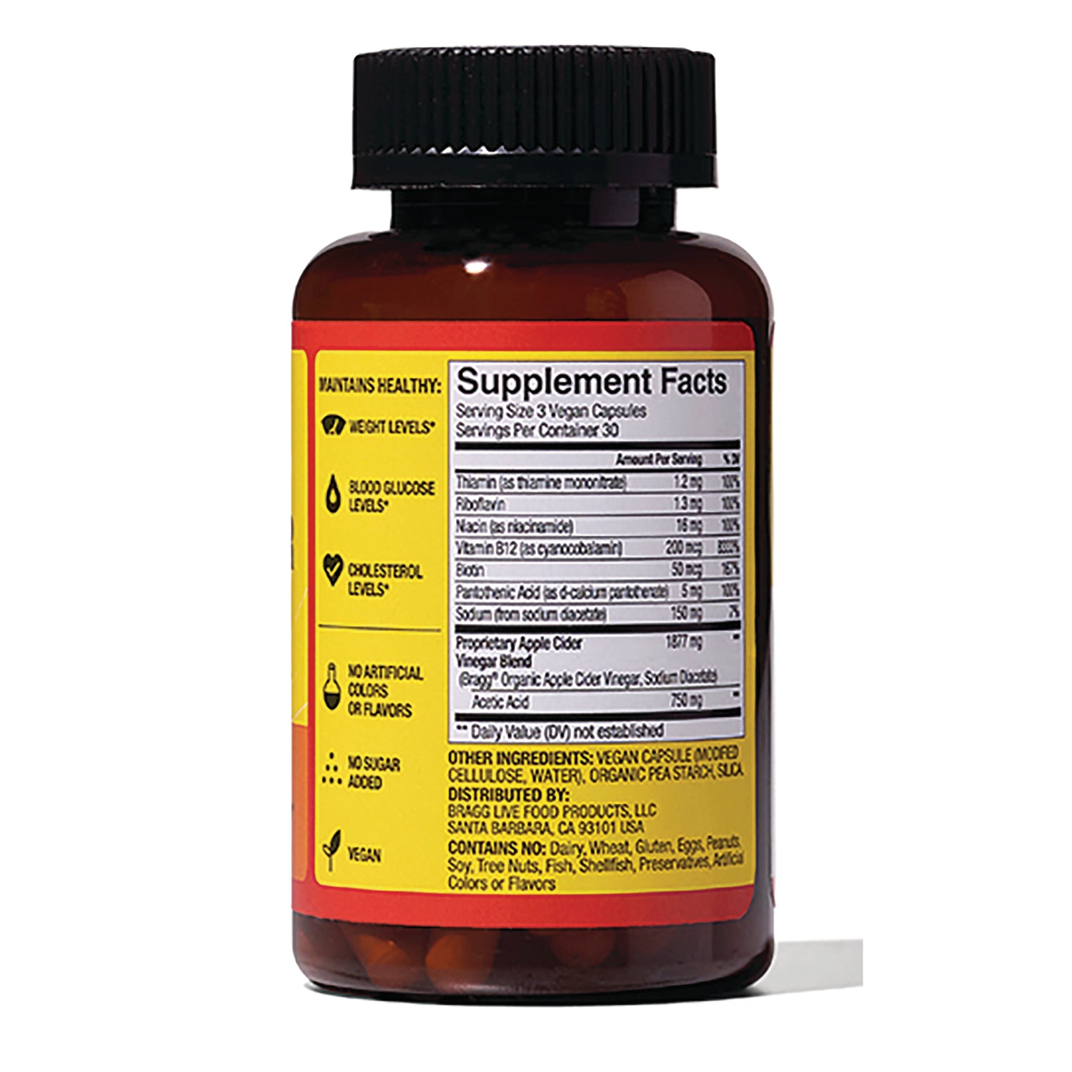 BR018 | Back of amber supplement bottle showing Supplement Facts panel and ingredient text