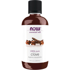 NWF467 | NOW essential oils 100% pure clove bottle 4 fl oz label showing Eugenia caryophyllus