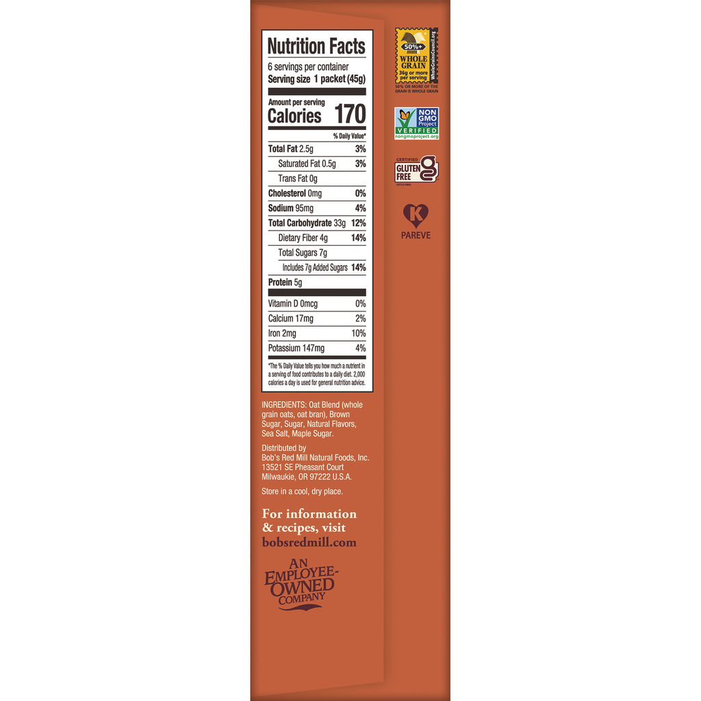 BOB485 | back panel showing Nutrition Facts, ingredients list, and Non-GMO, Gluten Free, whole grain, Pareve icons - Thumbnail