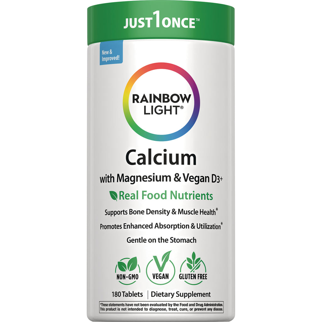 RBL167 | Rainbow Light Calcium bottle front label with Magnesium and Vegan D3, 180 tablets dietary supplement - Thumbnail