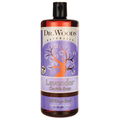 DRW055 | Dr. Woods Lavender Castile Soap bottle with purple tree label, front view