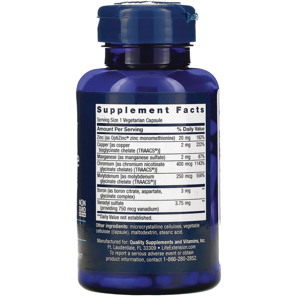 LE246 | Supplement facts panel and ingredient list on back of blue supplement bottle - Thumbnail