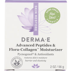 DE081 | DERMA E Advanced Peptides & Flora-Collagen Moisturizer front packaging showing Skin Restore badge and 2 OZ / 56 g