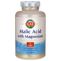 KL492 | KAL Malic Acid with Magnesium bottle, front label shows 120 tablets, 1500 mg, labeled 4 Daily