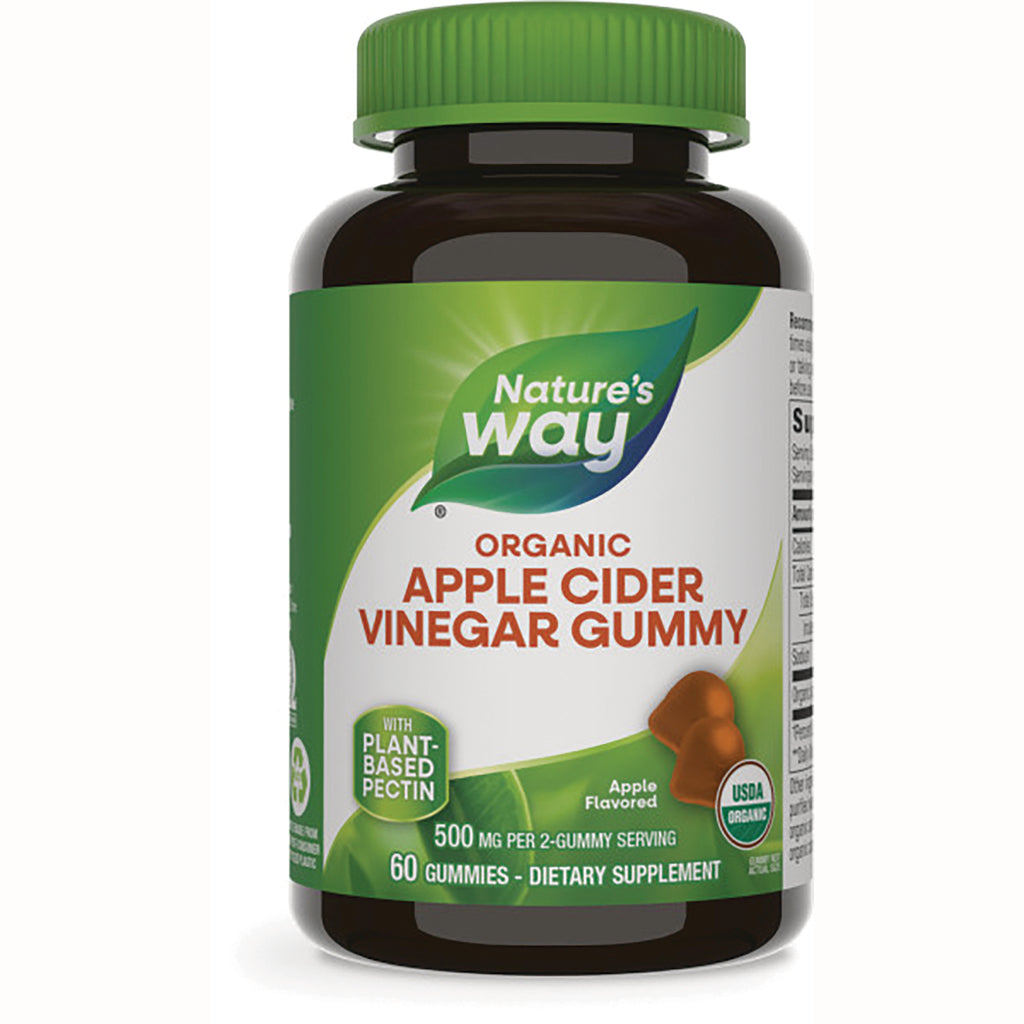NW1022 | Nature's Way organic apple cider vinegar gummy bottle with green cap and label, 60 gummies - Thumbnail