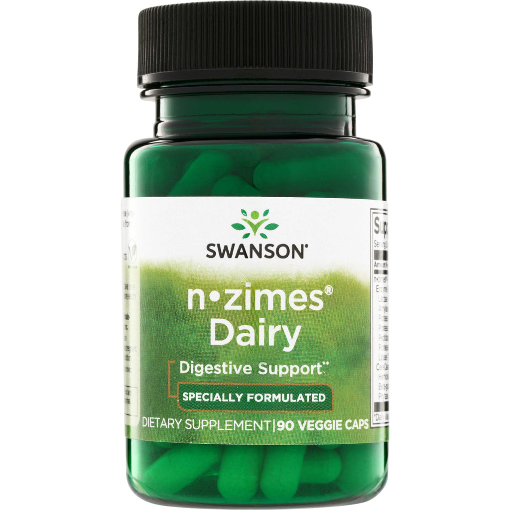 SWU500 | Swanson nzimes Dairy Digestive Support, specially formulated, 90 veggie caps bottle front - Thumbnail