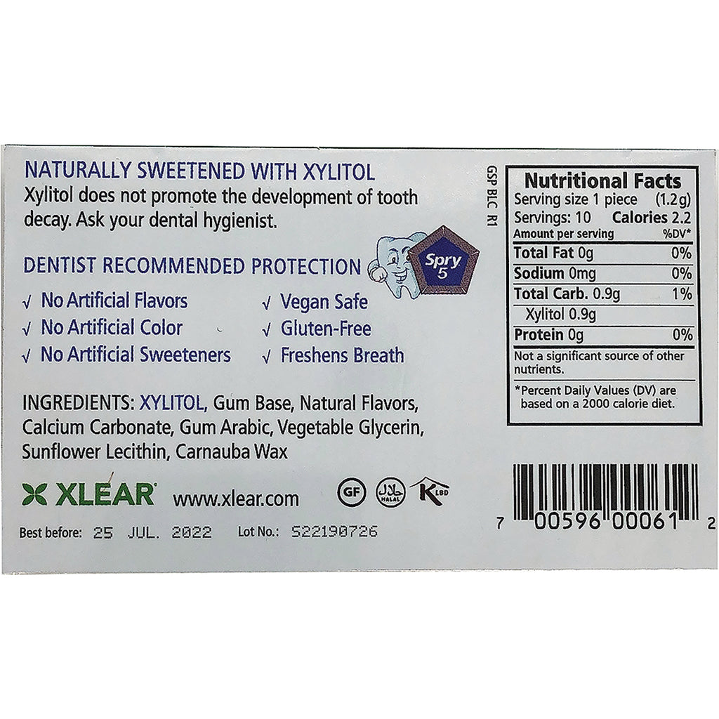 XL018 | Back of package with Nutrition Facts, ingredients, and claims: Naturally Sweetened with Xylitol; Gluten-Free; Vegan Safe - Thumbnail
