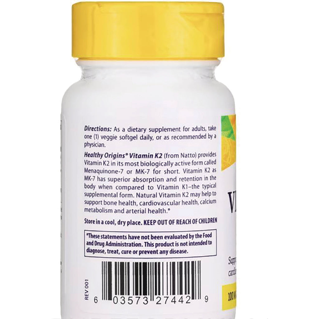 HRG175 | back label of vitamin K2 supplement bottle showing directions, product description and barcode - Thumbnail