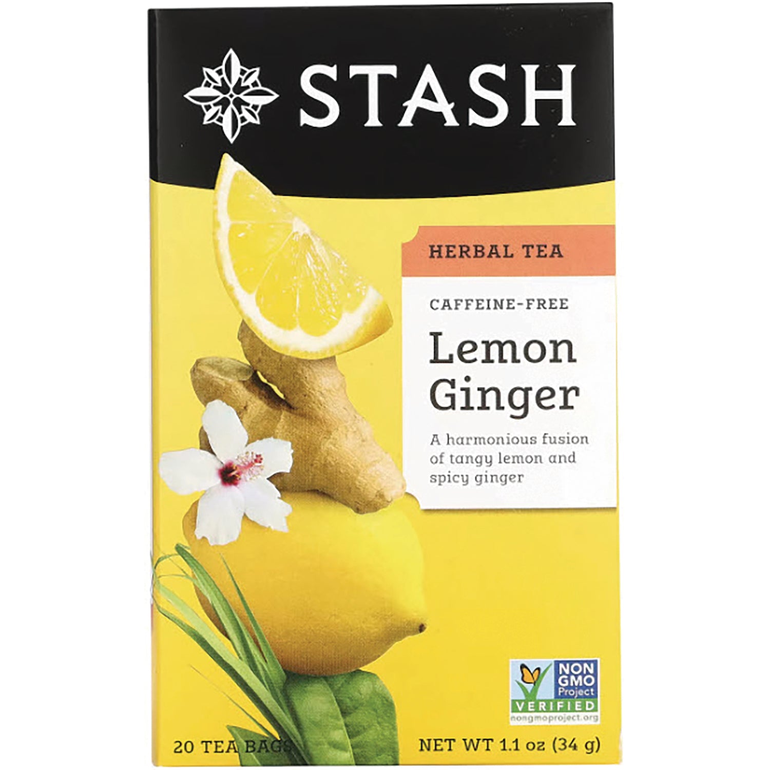 STH004 | STASH Lemon Ginger caffeine-free herbal tea box, 20 tea bags