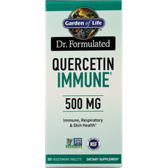 GLF360 | Garden of Life Dr. Formulated Quercetin Immune 500 MG box front showing label with Non GMO Project and NSF logos