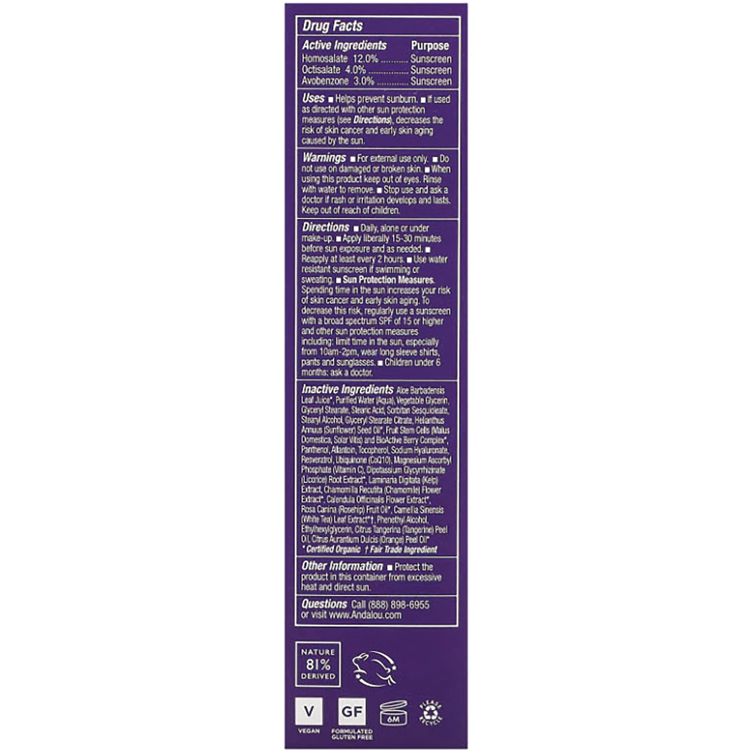 ADN021 | Back panel with Drug Facts, active and inactive ingredients, directions and warnings