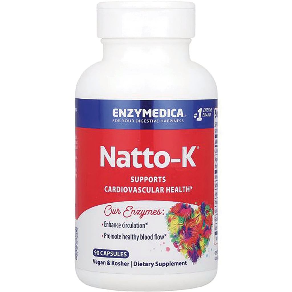 EMD018 | Bottle labeled Natto-K dietary supplement by Enzymedica supporting cardiovascular health, 90 capsules - Thumbnail