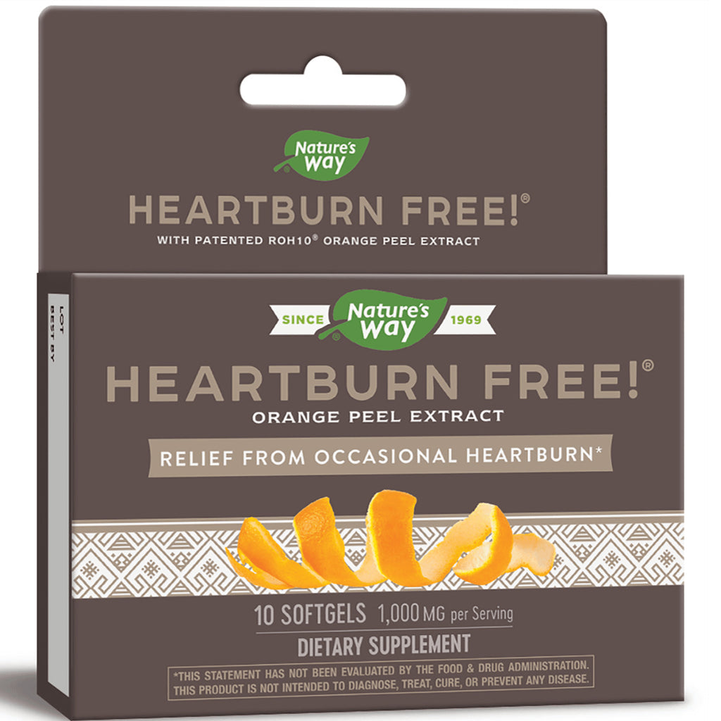 ET367 | Nature's Way HEARTBURN FREE orange peel extract box front showing orange peel image and 10 softgels - Thumbnail