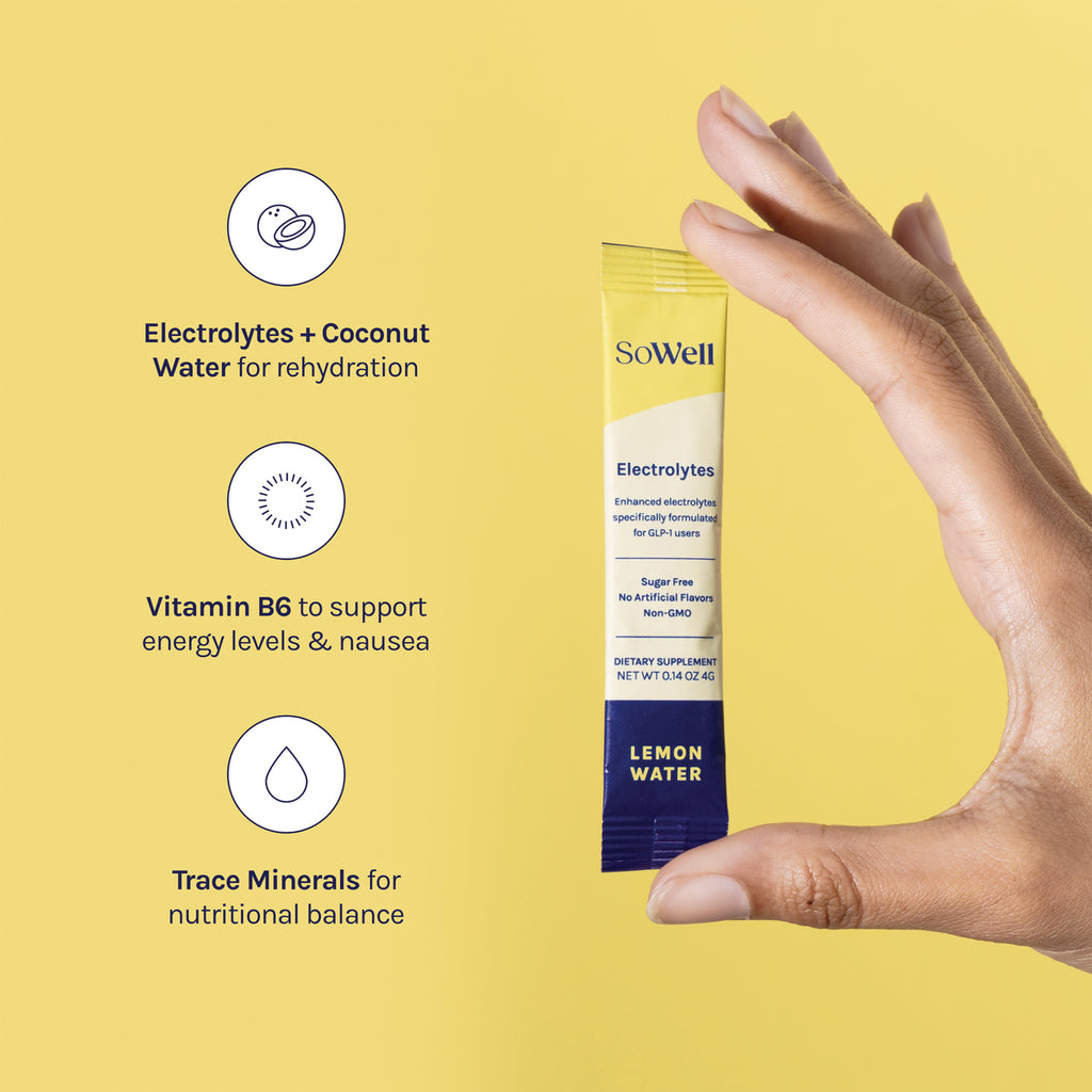 SOW001 | SoWell Electrolytes Lemon Water stick pack with benefits: coconut water, vitamin B6, trace minerals - Thumbnail